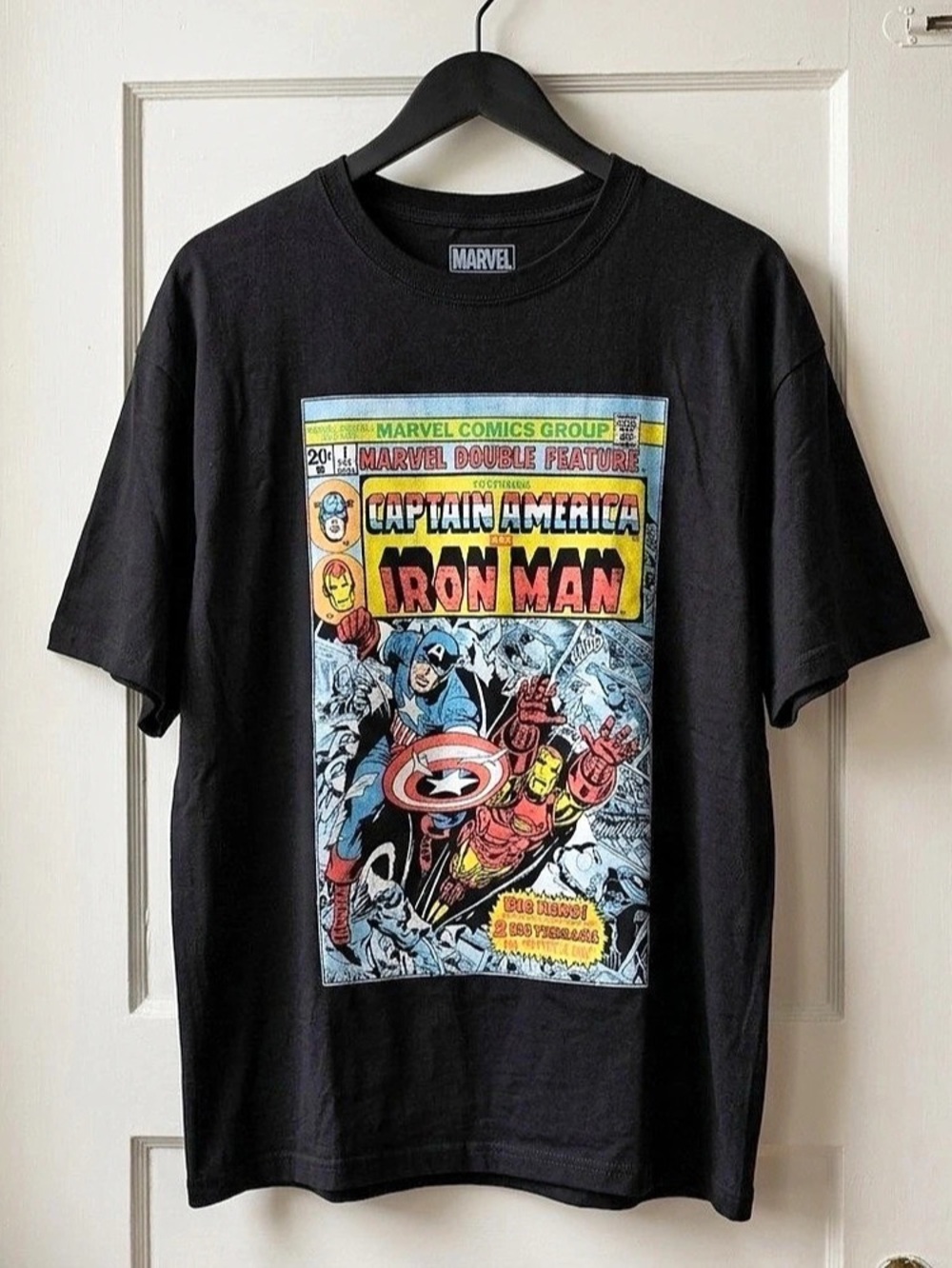 Marvel Captain America & Iron Man Comic Cover T-Shirt Black Brand New